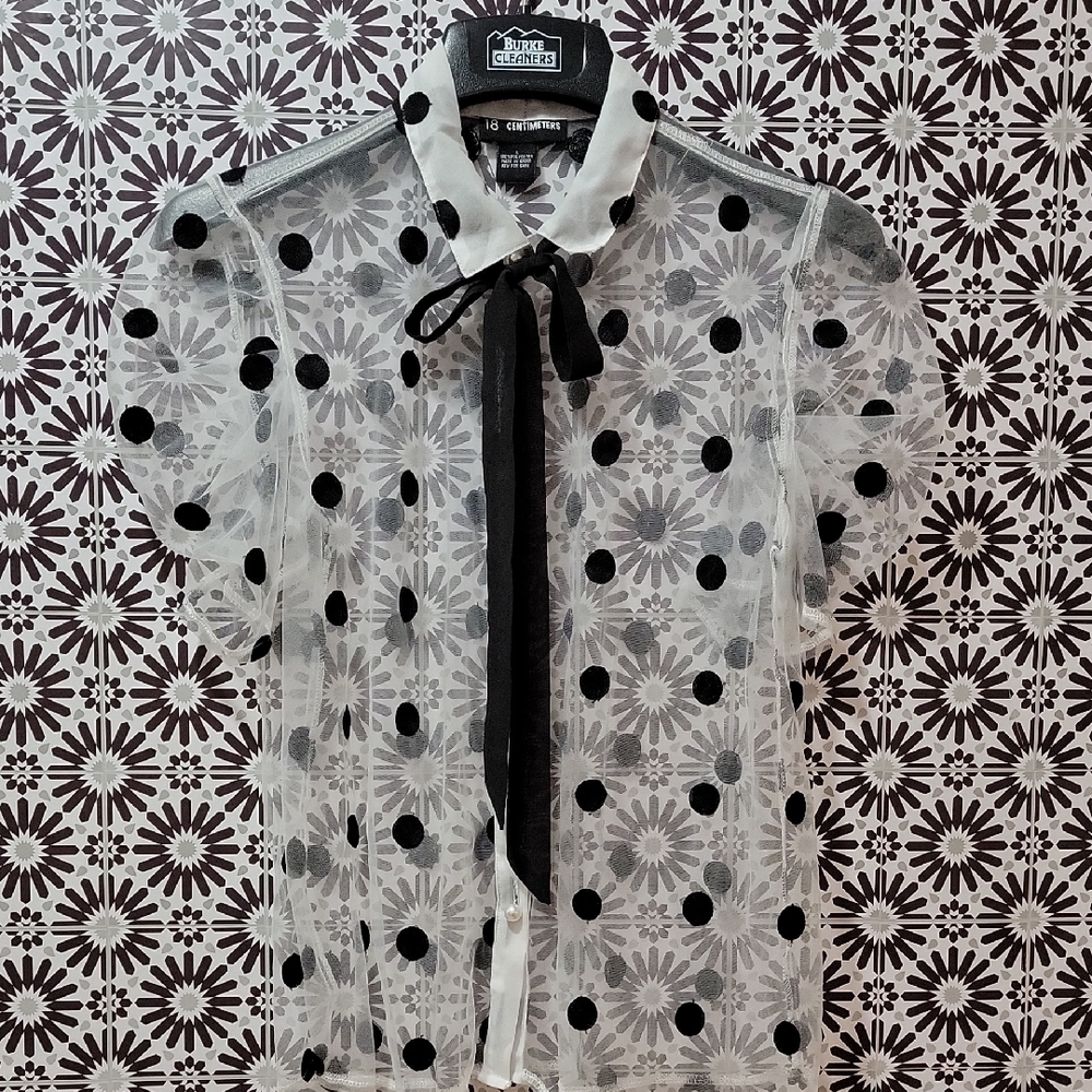 Sheer Polka Dot Shirt with Black Accents